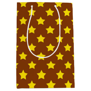 Brown Yellow Stars Pattern Decorative Medium Gift Bag