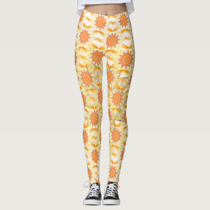 Brown Yellow Sun Pattern all over Leggings
