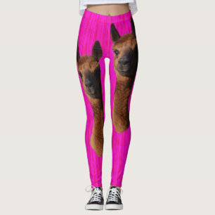 Brown Young Alpacas On Hot Pink, Leggings