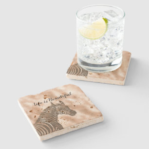 Brown Zebra Blush Peach Ombre       Stone Coaster