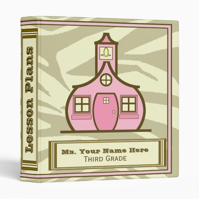 Brown Zebra Print and Pink Fashion Teacher Binder (Front/Spine)