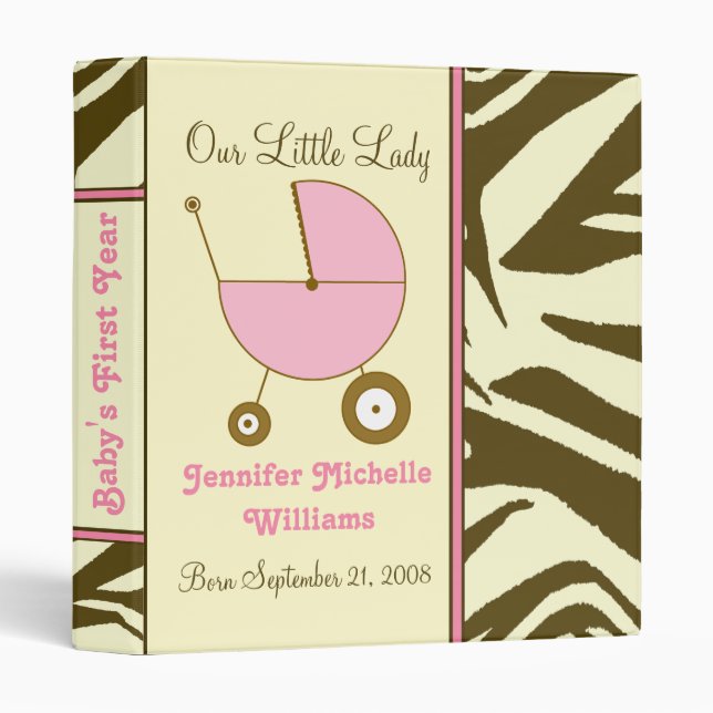 Brown Zebra Print Baby Girl Binder (Front/Spine)