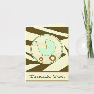 Brown Zebra Print / Green Baby Carriage Thank You Card