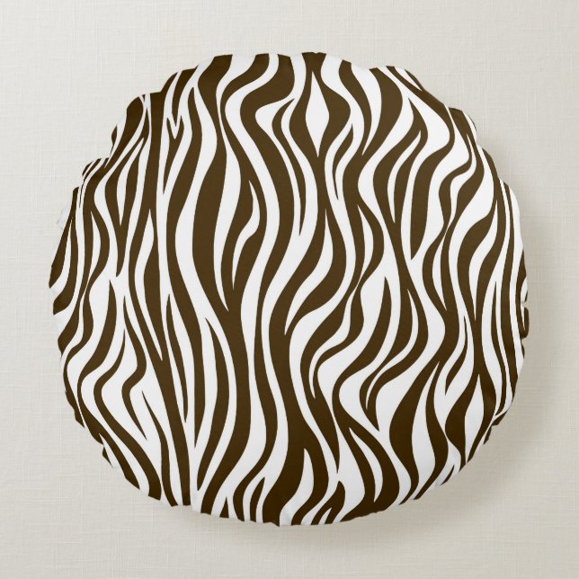 Brown Zebra Skin Print Round Pillow (Front)