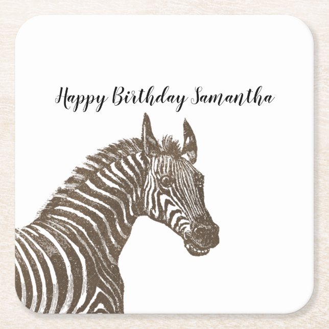 Brown Zebra      Square Paper Coaster (Front)
