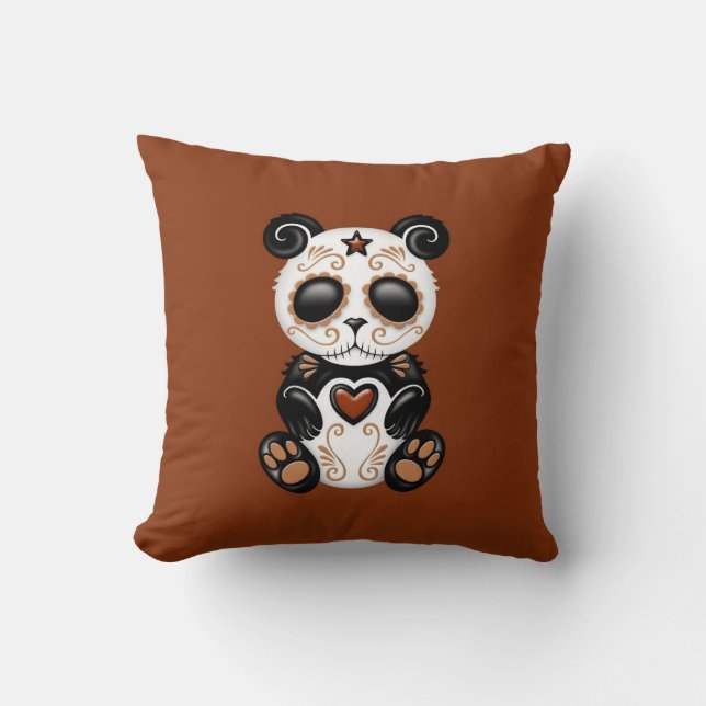 Brown Zombie Sugar Panda Throw Pillow (Front)