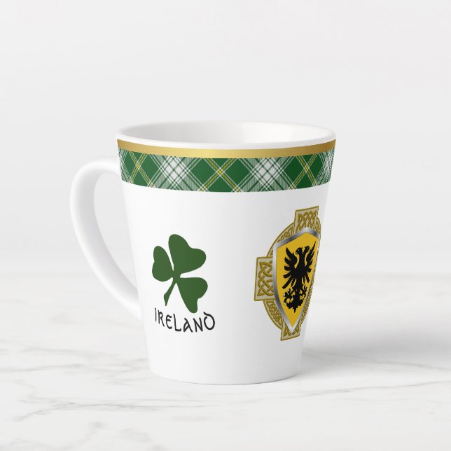 Browne Irish Shield & Tartan Personalized Latte Mug (Left Angle)