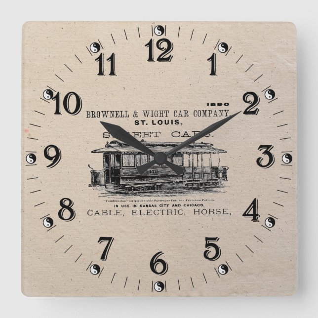 Brownell Car Company 1890 Square Wall Clock (Front)