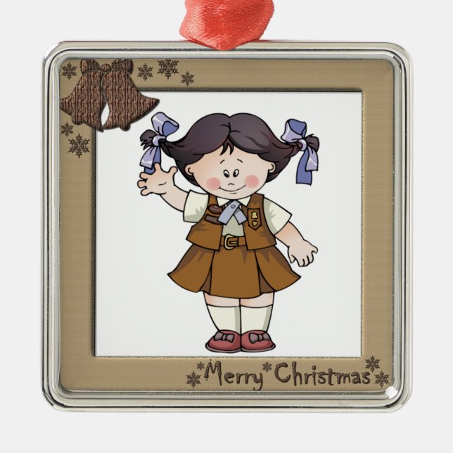 Brownie Black Hair Frame Bells Metal Ornament (Front)