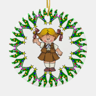 Brownie Blonde Hair Tree Wreath Ceramic Ornament