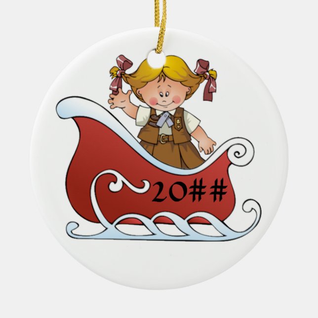 Brownie Scout Sled Blonde Ceramic Ornament (Front)