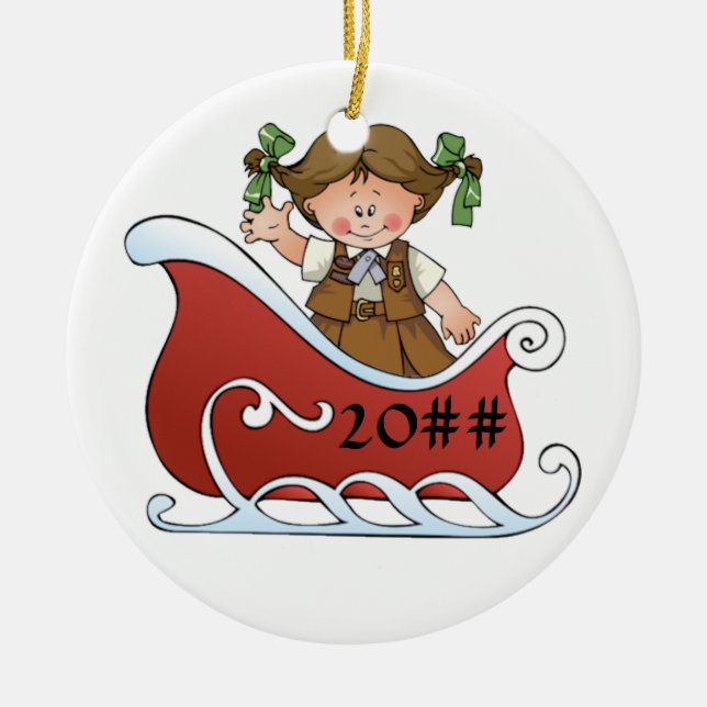 Brownie Scout Sled Brunette Ceramic Ornament (Front)