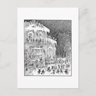 Brownies Decorating House for Winter Postcard