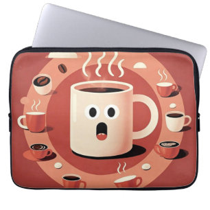 Brownish Cute funny Cartoon coffee cups Laptop Sleeve