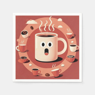 Brownish Cute funny Cartoon coffee cups Napkin