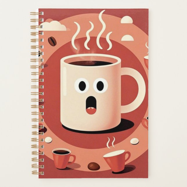 Brownish Cute funny Cartoon coffee cups  Planner (Front)