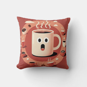 Brownish Cute funny Cartoon coffee cups  Throw Pillow