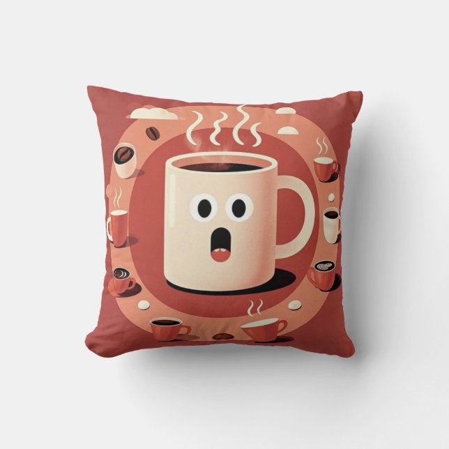 Brownish Cute funny Cartoon coffee cups  Throw Pillow (Front)
