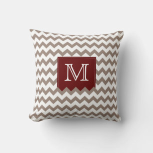Brownish tan Zig Zag Pattern with deep red box Throw Pillow