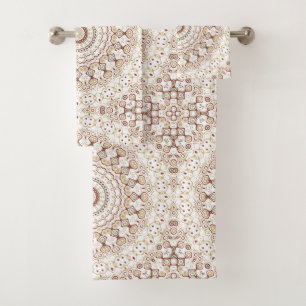 Browns and White Mandala Kaleidoscope Medallion Bath Towel Set