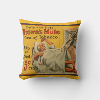 Brown's Mule Chewing Tobacco Rustic Decor Throw Pillow