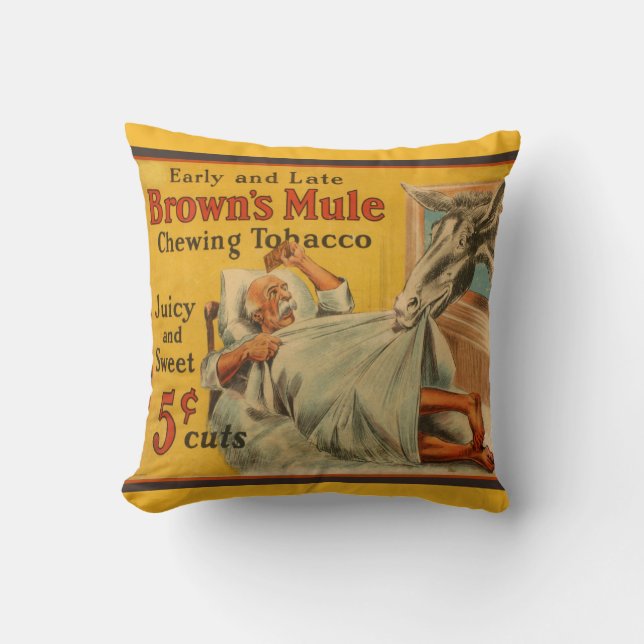 Brown's Mule Chewing Tobacco Rustic Decor Throw Pillow (Front)
