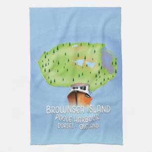 Brownsea Island map, Poole, dorset, England. Kitchen Towel