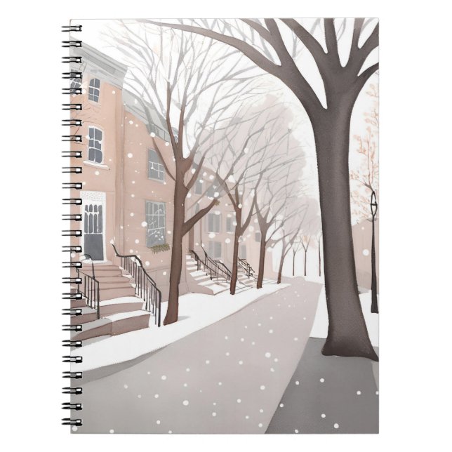 Brownstone Street | Snowy Winter Watercolor Notebook (Front)