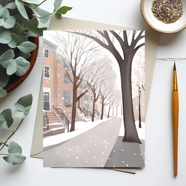 Brownstone Street | Snowy Winter Watercolor Postcard (Creator Uploaded)