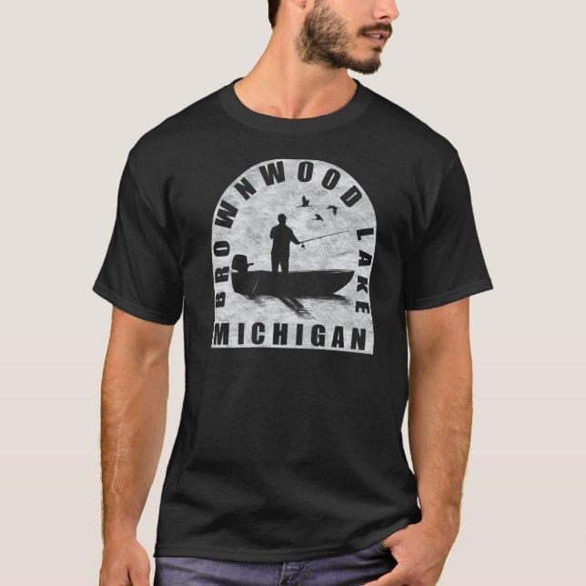 Brownwood Lake Fishing Michigan T-Shirt (Front)