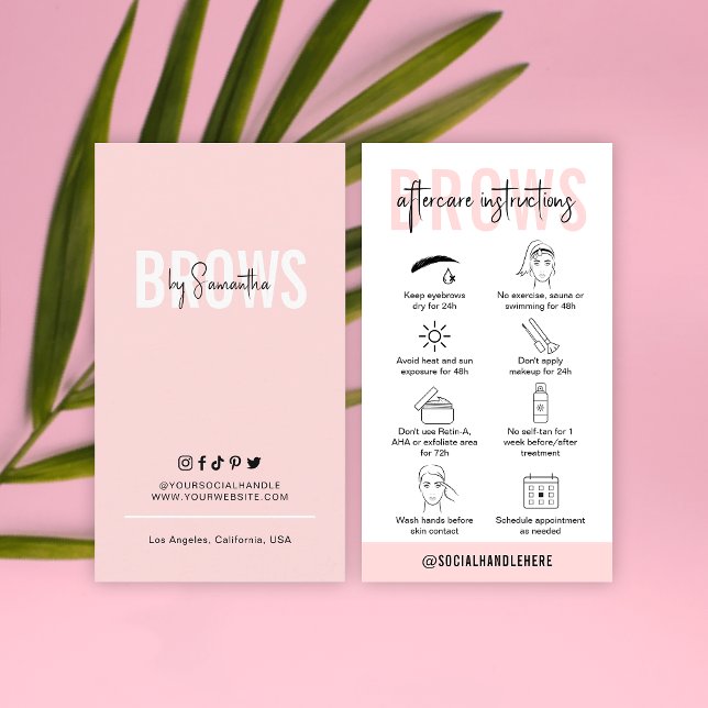 Brows Aftercare Instructions Feminine Pink PMU Business Card (Creator Uploaded)