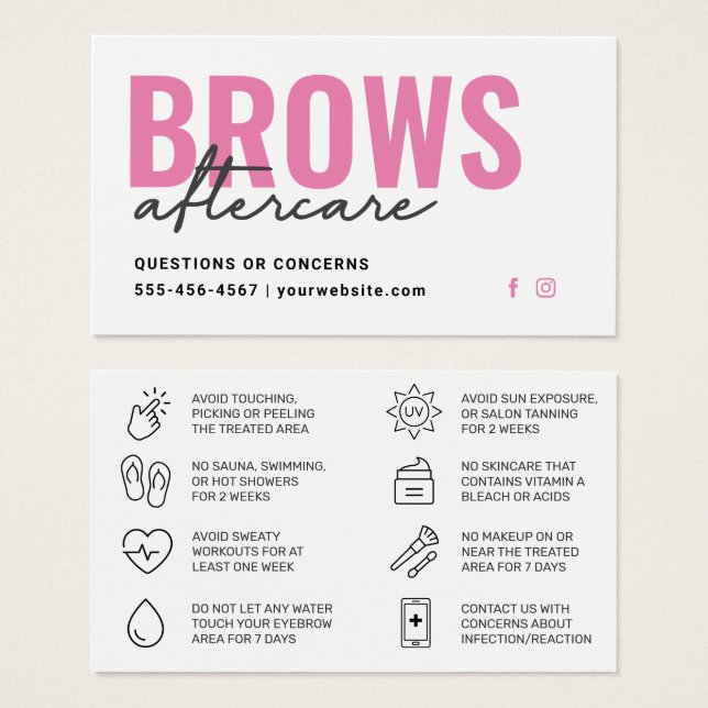  Brows Aftercare PMU Brow Instructions Card (Front & Back)