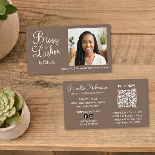 Brows and Lashes Brown Script Photo Business Card
