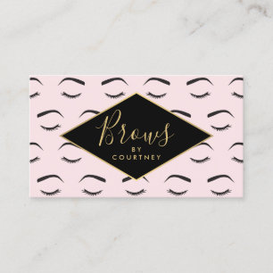 Brows and Lashes Pattern Pink/Black/Gold Business Card