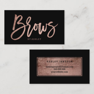 Brows elegant faux rose gold typography black business card