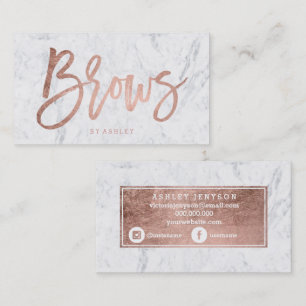 Brows faux rose gold typography white marble business card