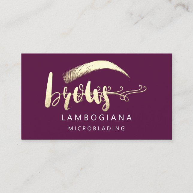 Brows Golden Logo Microblade Gold Purple Social  Business Card (Front)