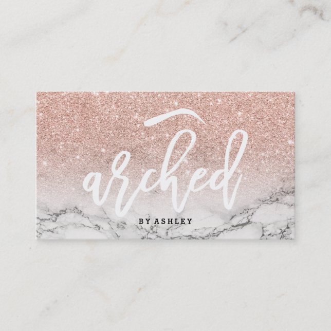 Brows logo typography rose gold glitter marble business card (Front)