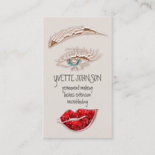 Brows Makeup Logo QRCode Red Lip Skin Eyelashes  Business Card