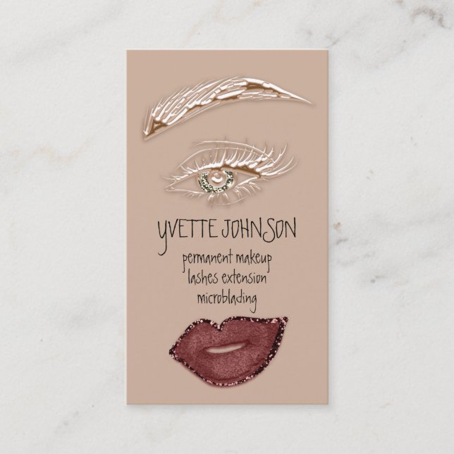 Brows Makeup QRCode Logo Pink Lips Skinny Eyelash  Business Card (Front)