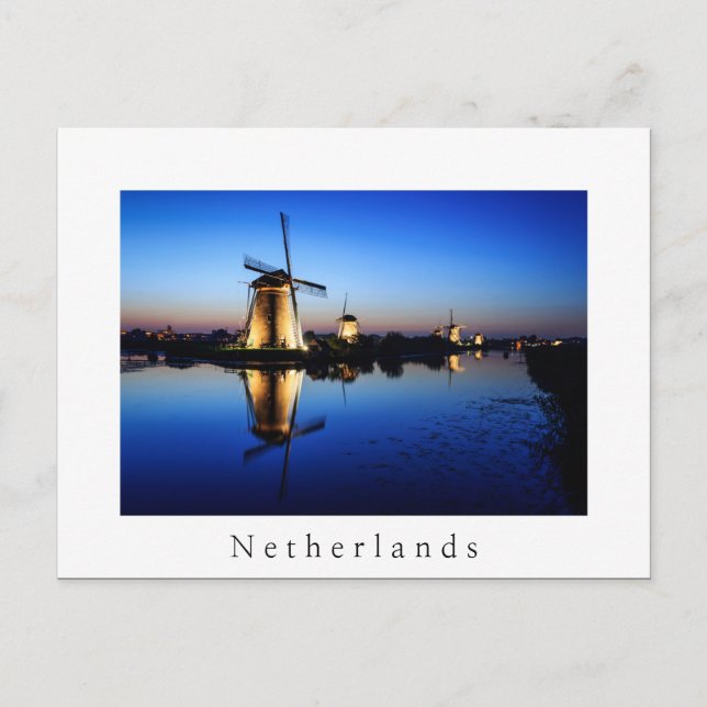 Broyeurs à Blue Hour carte postale Pays-Bas blanch (Devant)