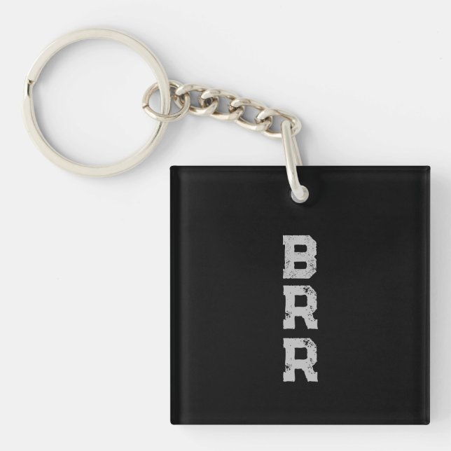 BRR Logo Grey Lettering Black Background Keychain (Front)
