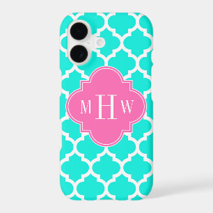 Brt Aqua Wht Moroccan #5 HotPink2 Initial Monogram