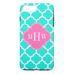 Brt Aqua Wht Moroccan #5 HotPink2 Initial Monogram iPhone 8 Plus/7 Plus Case