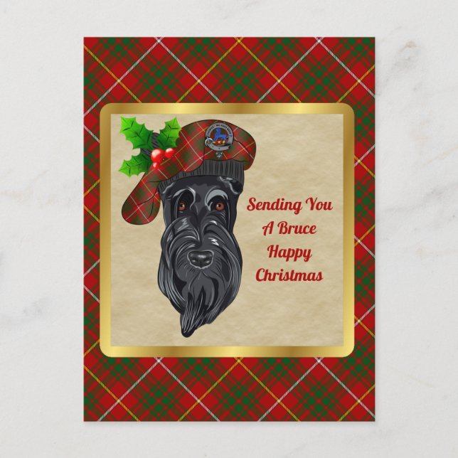 Bruce Clan Badge & Tartan Christmas Postcard (Front)