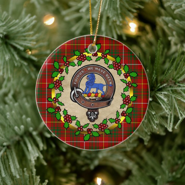 Bruce Clan Badge & Tartan Personalized Xmas Ceramic Ornament (Tree)