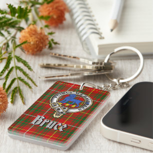 Bruce Clan Badge/Tartan Rectangle Keychain