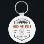 Bruce Peninsula National Park Canada Distressed Keychain<br><div class="desc">Bruce Peninsula National Park Distressed Badge with unique park themed maple leaf design. The park is one of the largest protected areas in southern Ontario,  forming the core of UNESCO's Niagara Escarpment World Biosphere Reserve.</div>