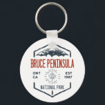 Bruce Peninsula National Park Canada Distressed Keychain<br><div class="desc">Bruce Peninsula National Park Distressed Badge with unique park themed maple leaf design. The park is one of the largest protected areas in southern Ontario,  forming the core of UNESCO's Niagara Escarpment World Biosphere Reserve.</div>