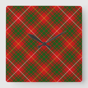 Bruce tartan red green plaid square wall clock